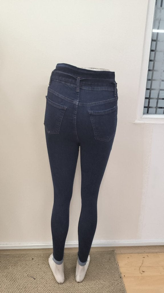 Kadın Yüksek Bel Düğmeli Yırtık Kot Pantolon , 31069
