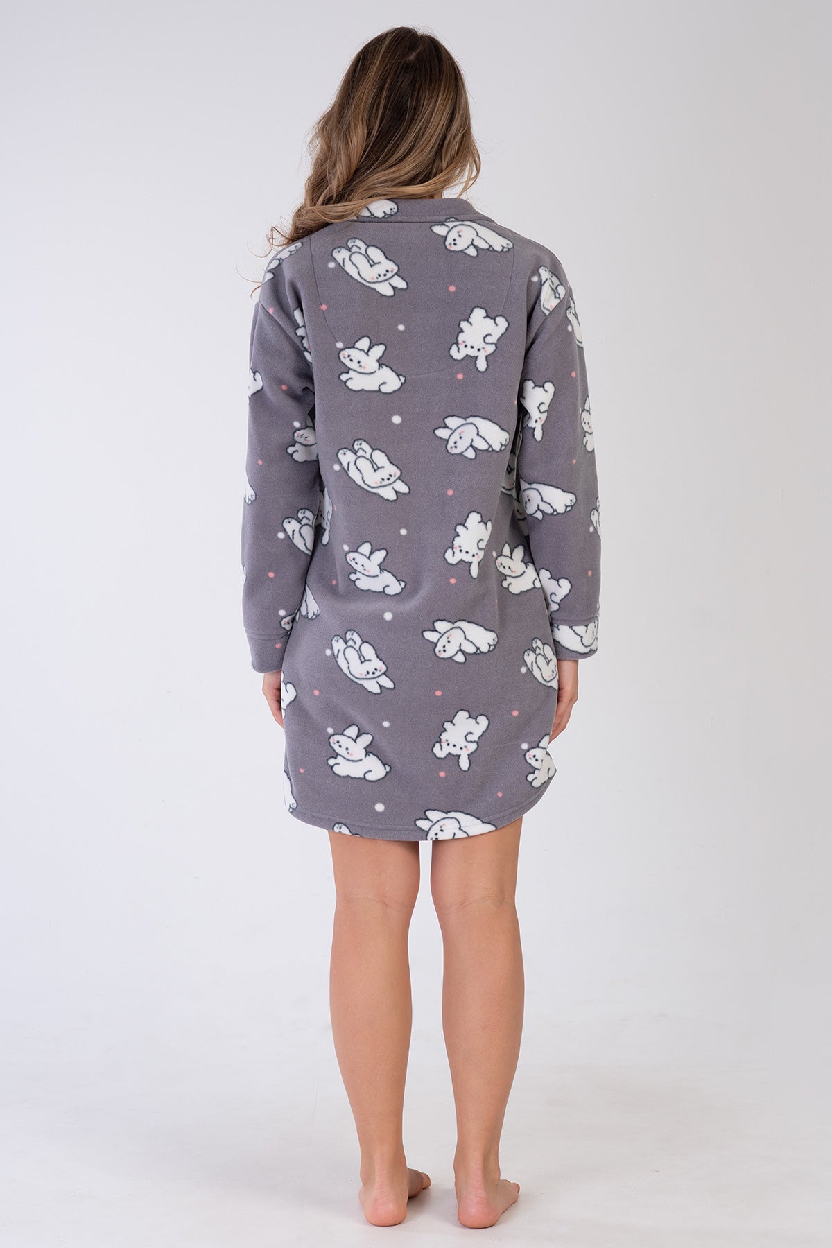 KADIN POLAR TAMAMI DUGMELI UZUN KOL ETEGI OVAL GOMLEK TUNIK