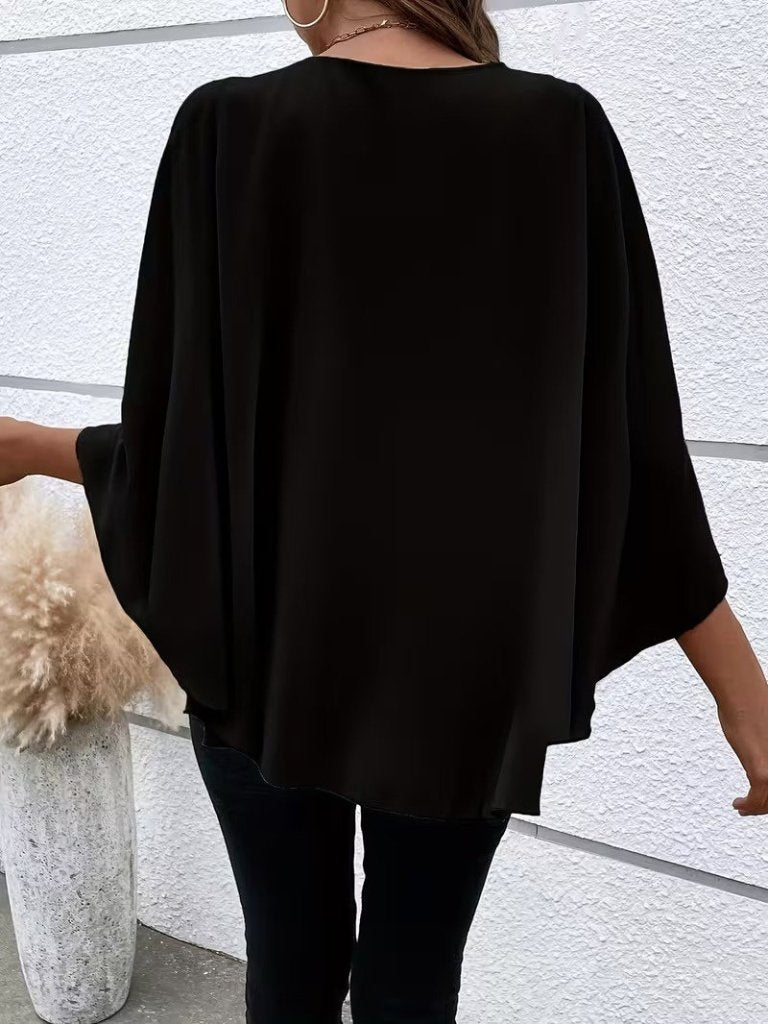 Women's Short Sleeve Round Neck Wide Cut Batwing Sandy Blouse, 31116