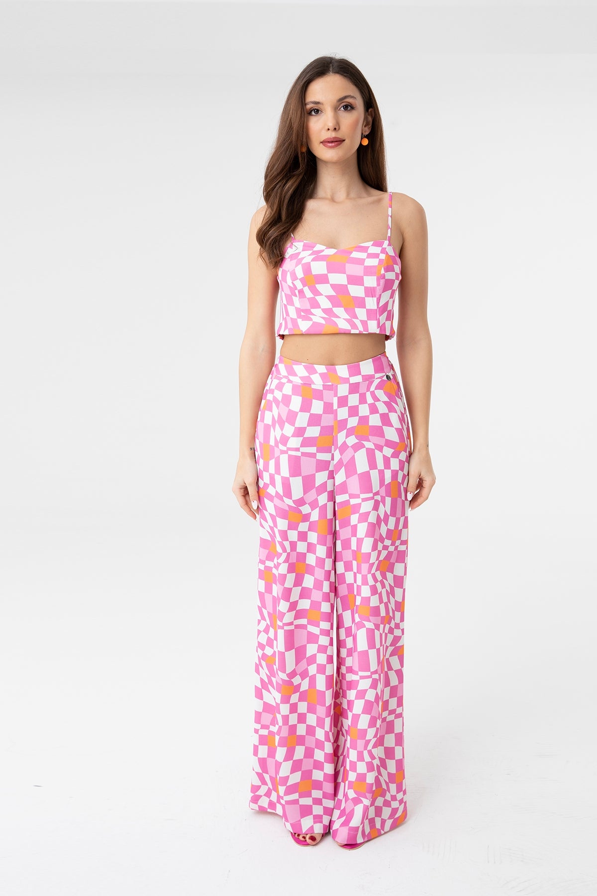 Kadın Askılı Desenli Crop Top - 31126CRP - PINK