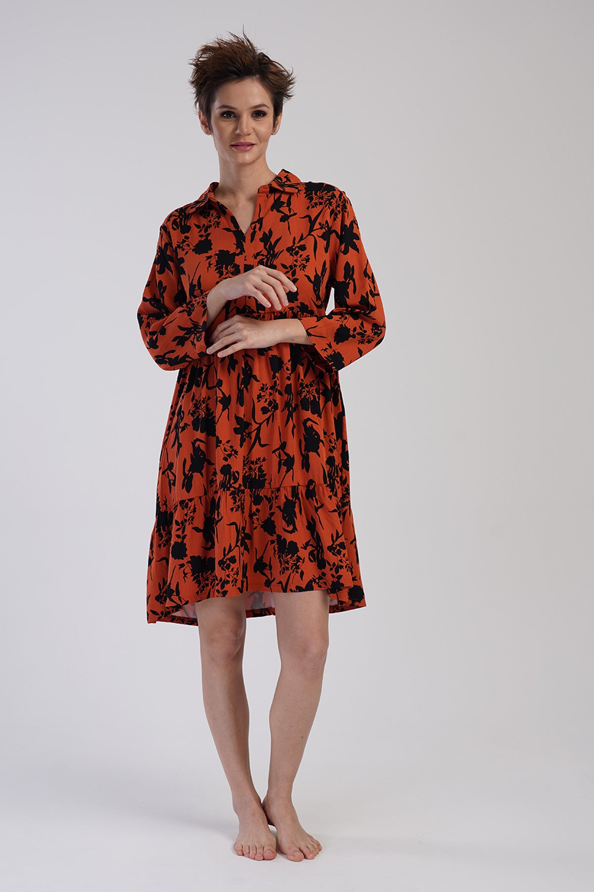 KADIN BELMANDO GOMLEK YAKA DOUBLE 7/8 KOL BELI BUZGULU FIRFIRLI TUNIK