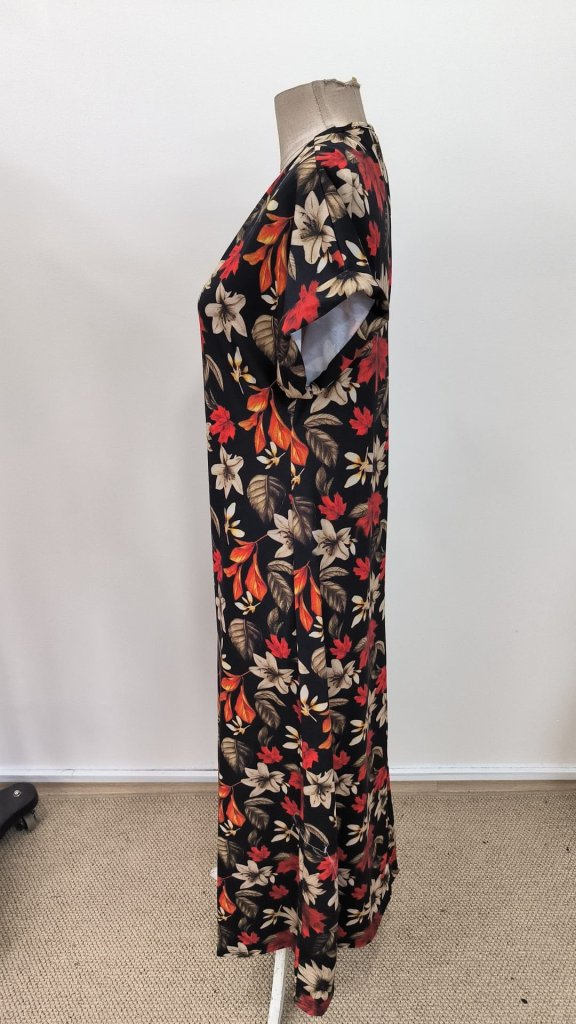 Women's Short Sleeve Crew Neck Floral Pattern Long Supima Dress, 31168