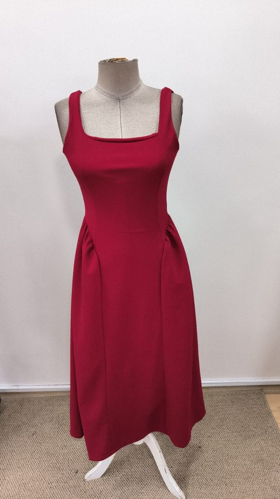 Kadın Askılı Kare Yakalı Uzun Ithal Krep Elbise, 34730