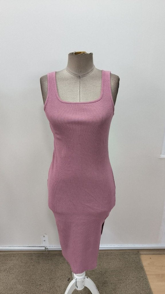 Women's Strappy Square Neck Side Slit Midi Ribbed Dress, 31302
