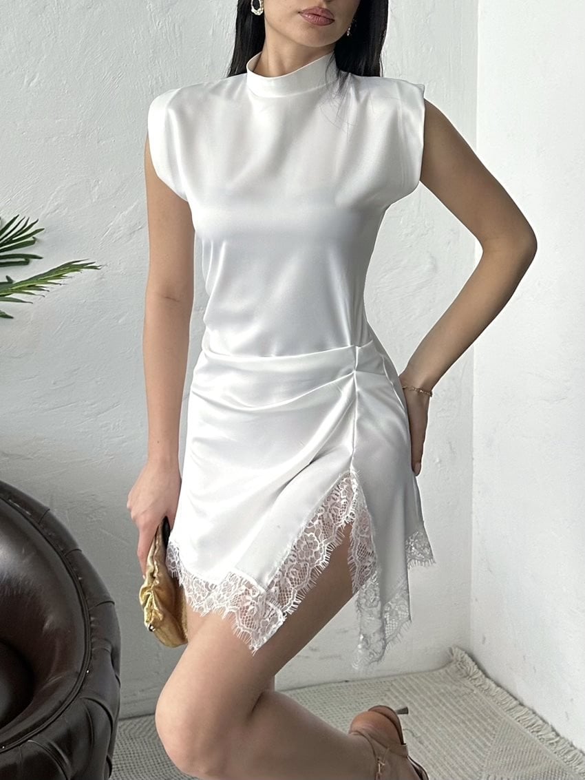 SATIN MINI DRESS WITH LACE