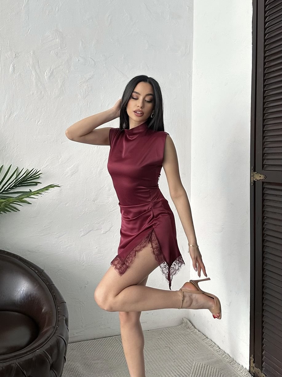 SATIN MINI DRESS WITH LACE