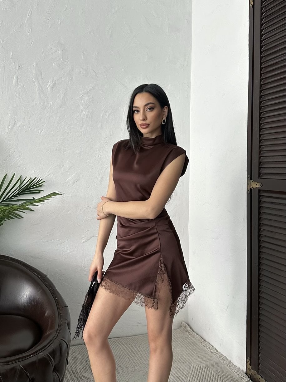 SATIN MINI DRESS WITH LACE