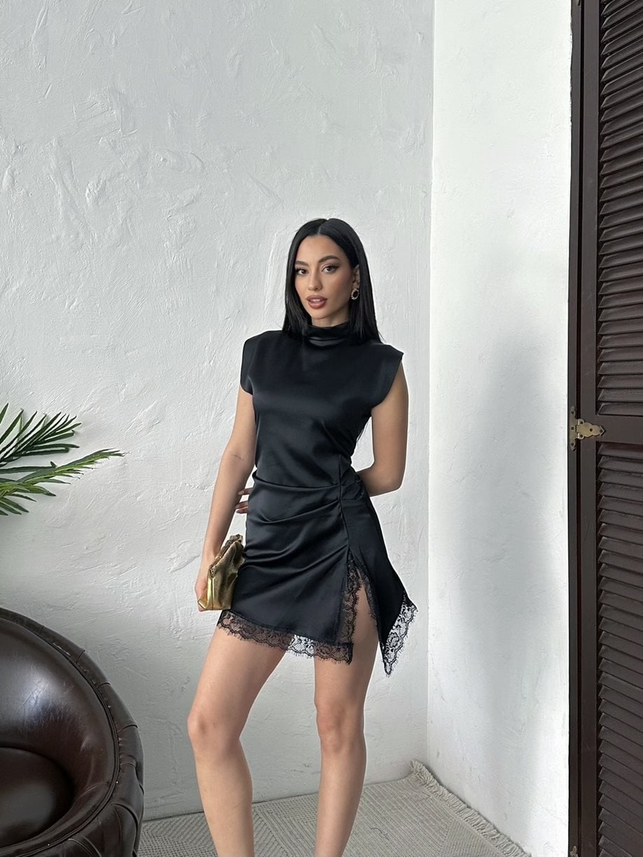 SATIN MINI DRESS WITH LACE