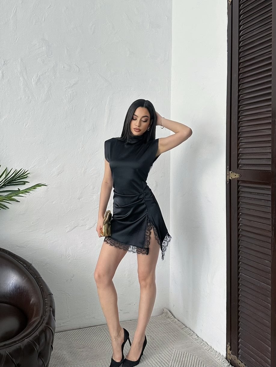 SATIN MINI DRESS WITH LACE