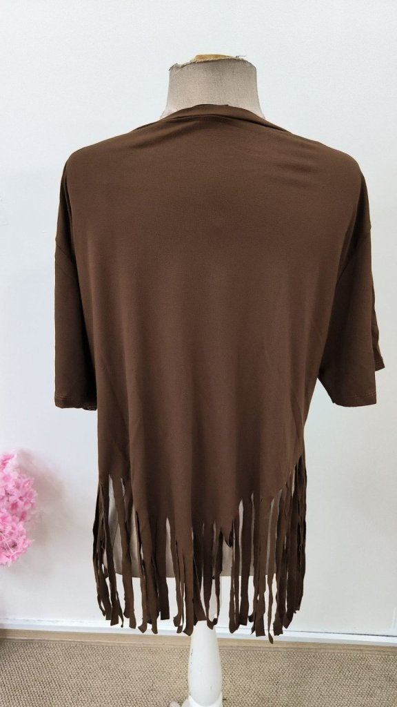 Women's Short Sleeve Crew Neck Tasseled Viscose Blouse, 31536
