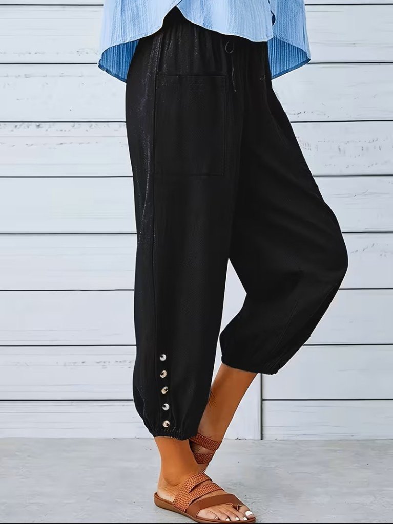 Kadın Beli Lastikli Bağcıklı Düğme Detaylı Pantolon , 34632