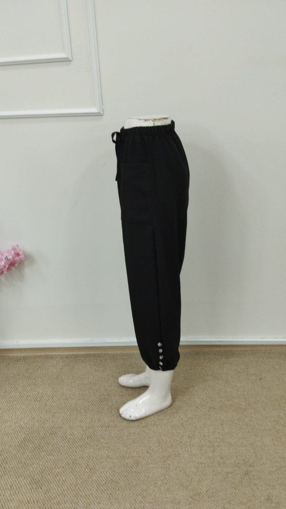 Kadın Beli Lastikli Bağcıklı Düğme Detaylı Pantolon , 36566