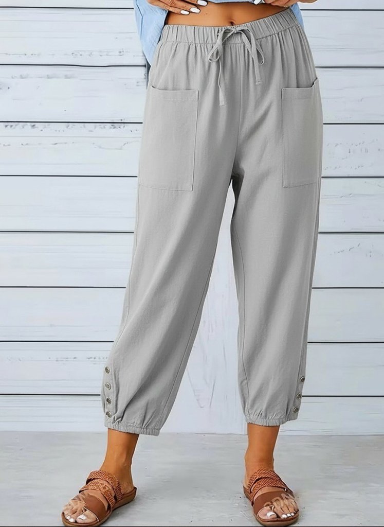 Kadın Beli Lastikli Bağcıklı Düğme Detaylı Pantolon , 36567