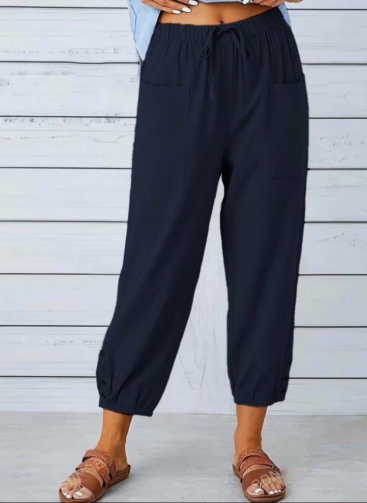 Kadın Beli Lastikli Bağcıklı Düğme Detaylı Pantolon , 36568