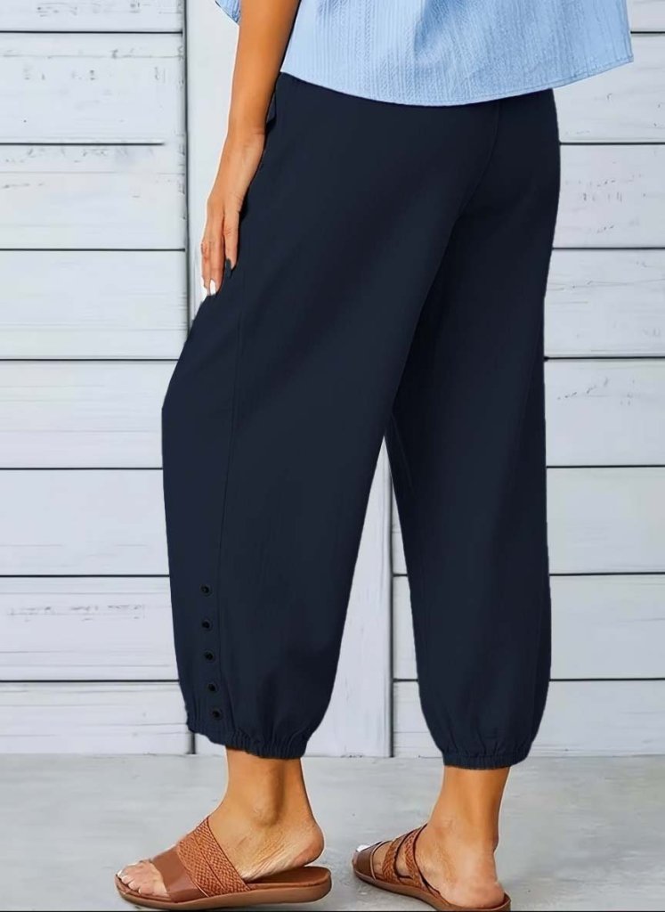 Kadın Beli Lastikli Bağcıklı Düğme Detaylı Pantolon , 36568
