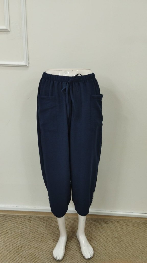 Kadın Beli Lastikli Bağcıklı Düğme Detaylı Pantolon , 36568