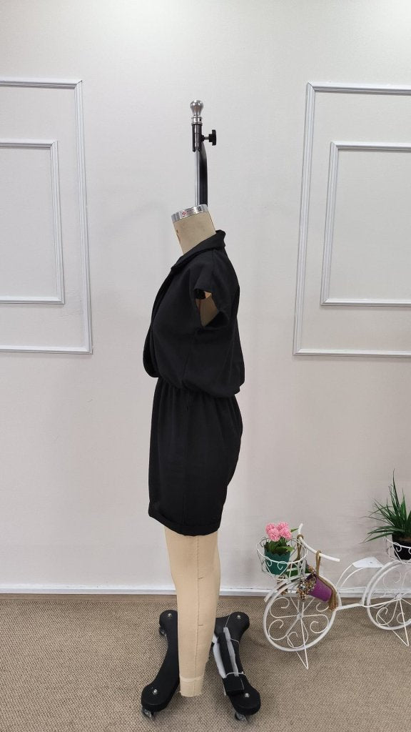 Women's Short Sleeve Wrap Neck Short Jumpsuit, 33583
