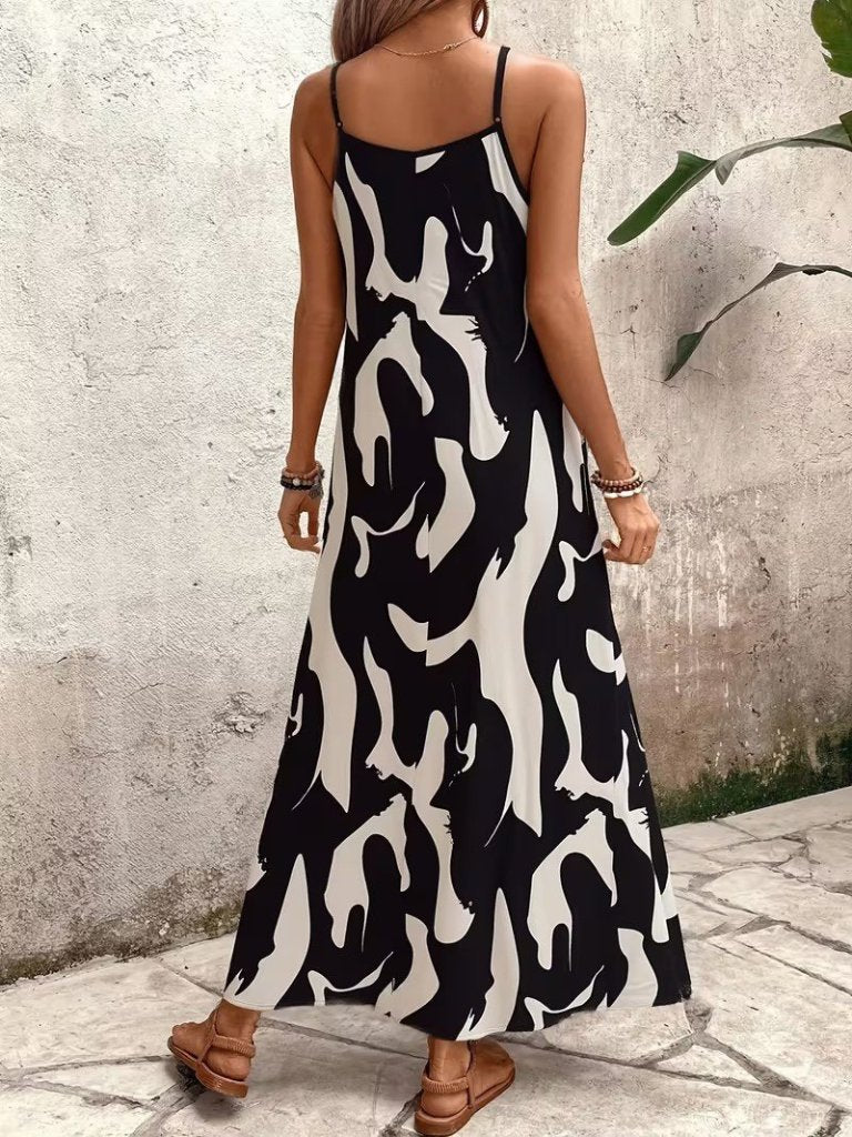 Women's Sleeveless V-Neck Patterned Long Interlock Dress, 31904