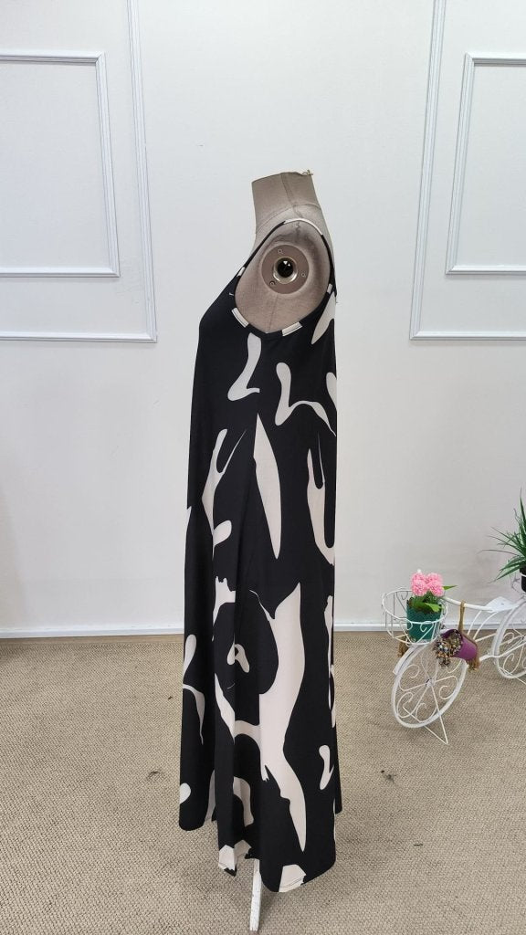 Women's Sleeveless V-Neck Patterned Long Interlock Dress, 31904
