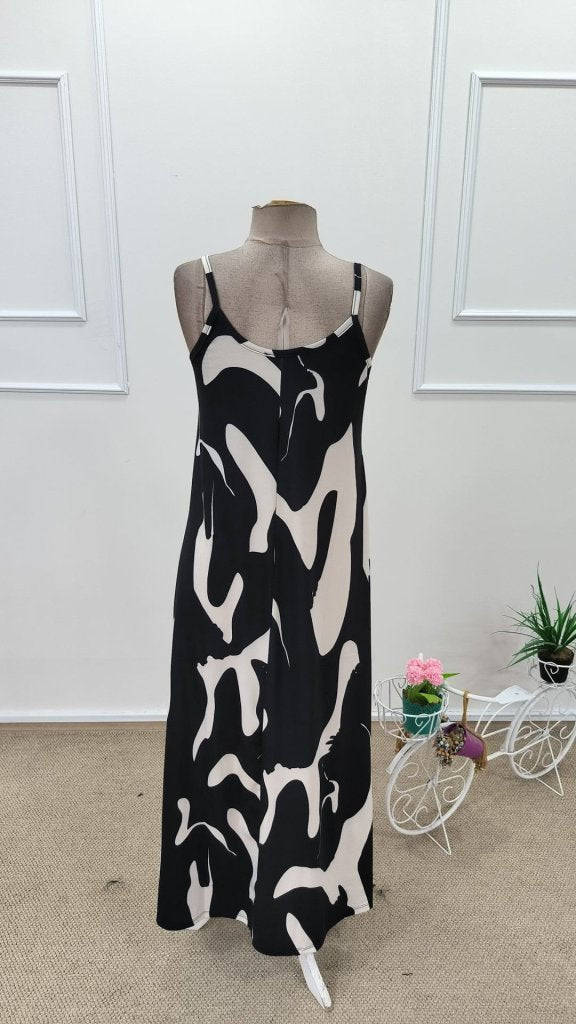 Women's Sleeveless V-Neck Patterned Long Interlock Dress, 31904
