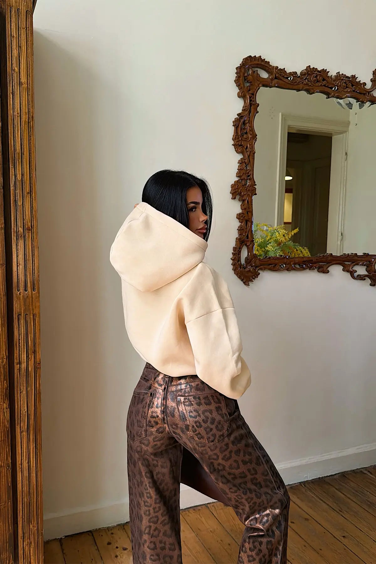Bej Sunday Yazılı Hoodie