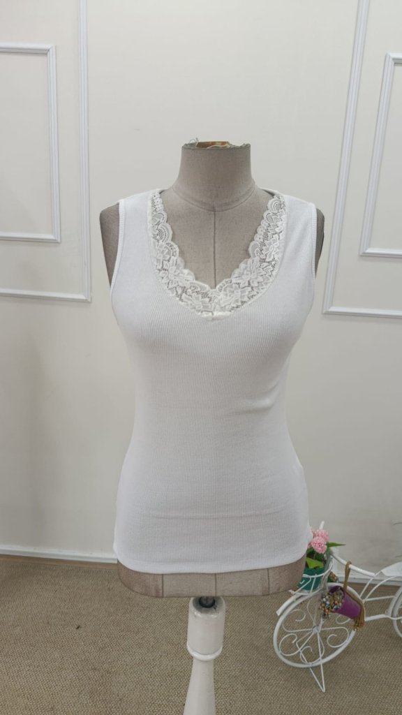 Women's Strappy V-Neck Lace Ribbed Blouse, 31925