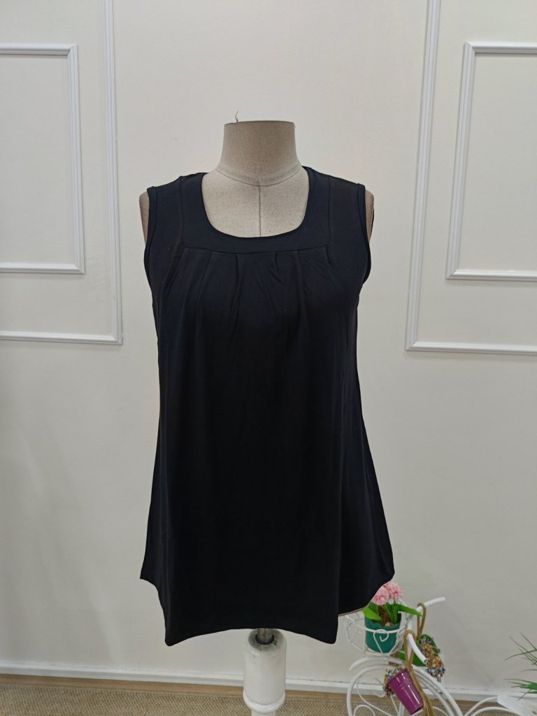 Women's Sleeveless Pleated Viscose Blouse with Geometric Neck Detail, 31948