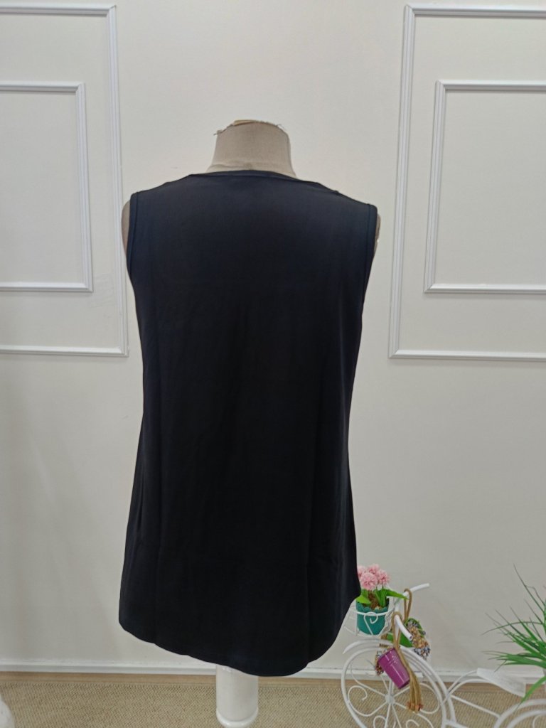 Women's Sleeveless Pleated Viscose Blouse with Geometric Neck Detail, 31948