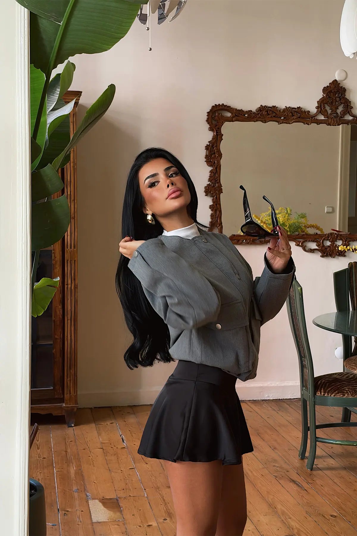 Gri Cep Detay Ceket