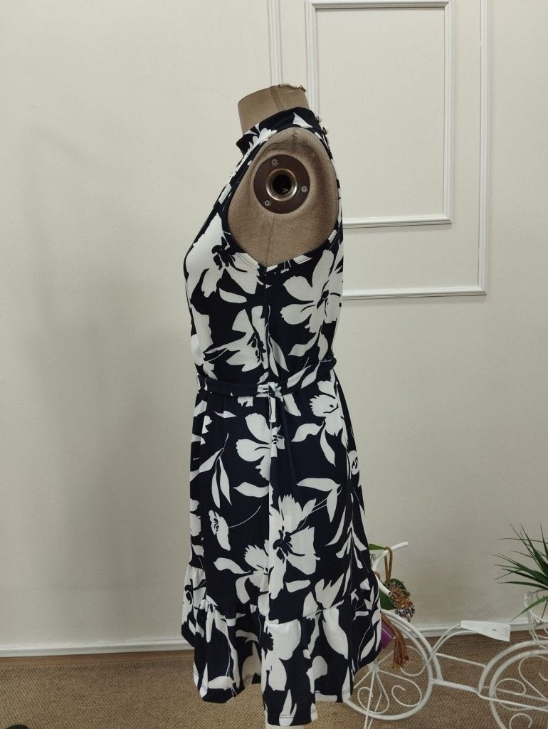 Kadın Omuzlardan Açık Balıkçı Yakalı Kuşaklı Desenli Kısa Süprem Elbise , 32109