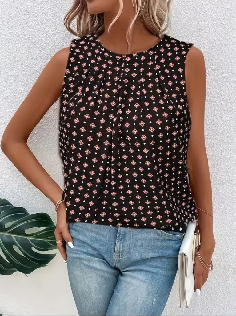 Women's Strappy Round Neck Patterned Supima Blouse, 32175