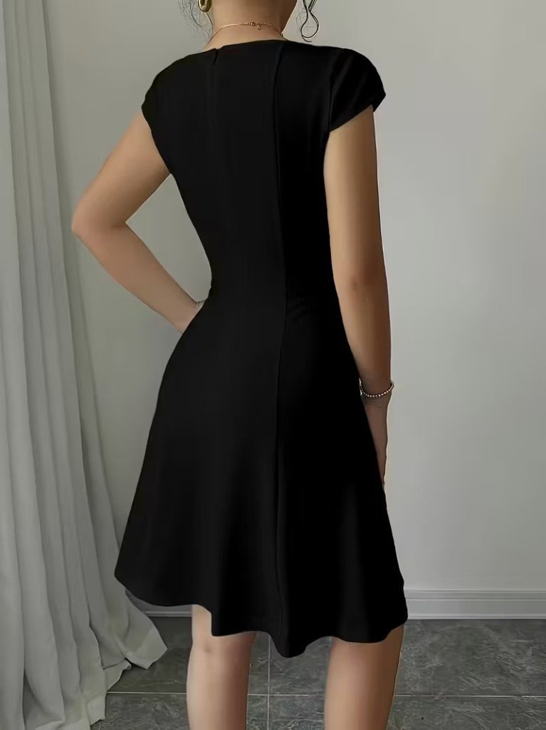 Women's Short Sleeve Square Neck Short Imported Crepe Dress, 33581
