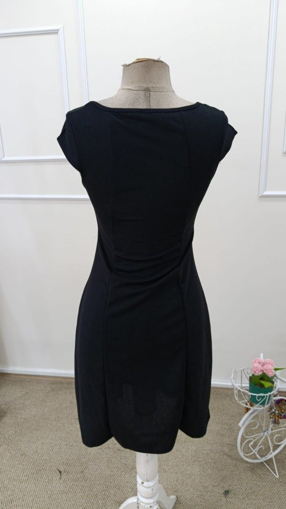 Women's Short Sleeve Square Neck Short Imported Crepe Dress, 33581