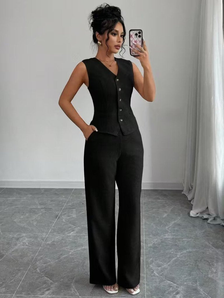 Kadın Askılı önden Düğmeli Bluz Ve Pantolon Keten Ikili Takım, 37768