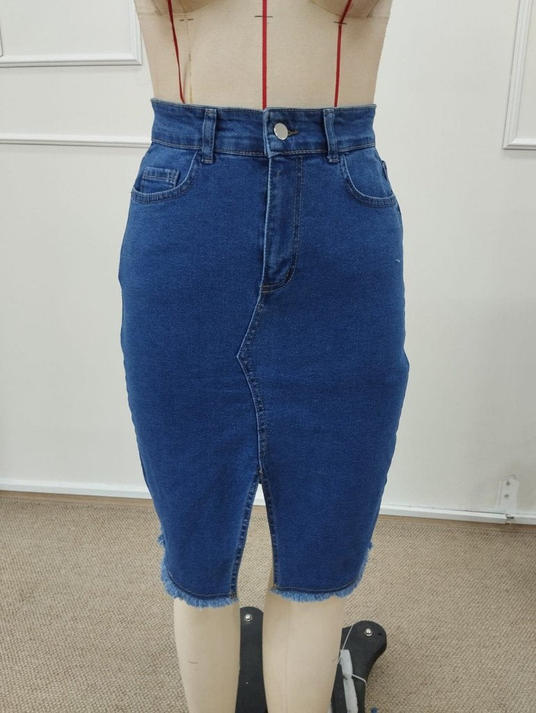 Women's High Waisted Front Slit Short Denim Skirt, 32263