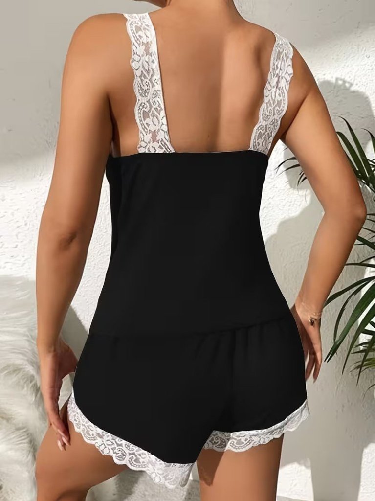 Women's Strappy V-Neck Viscose Blouse and Shorts Nightwear Set, 33446