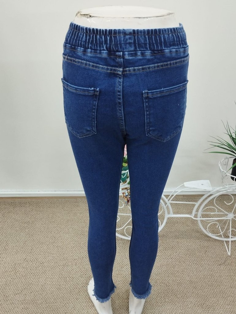 Kadın Yüksek Bel Beli Bağcıklı önden Yırtık Desenli Kot Pantolon , 37731
