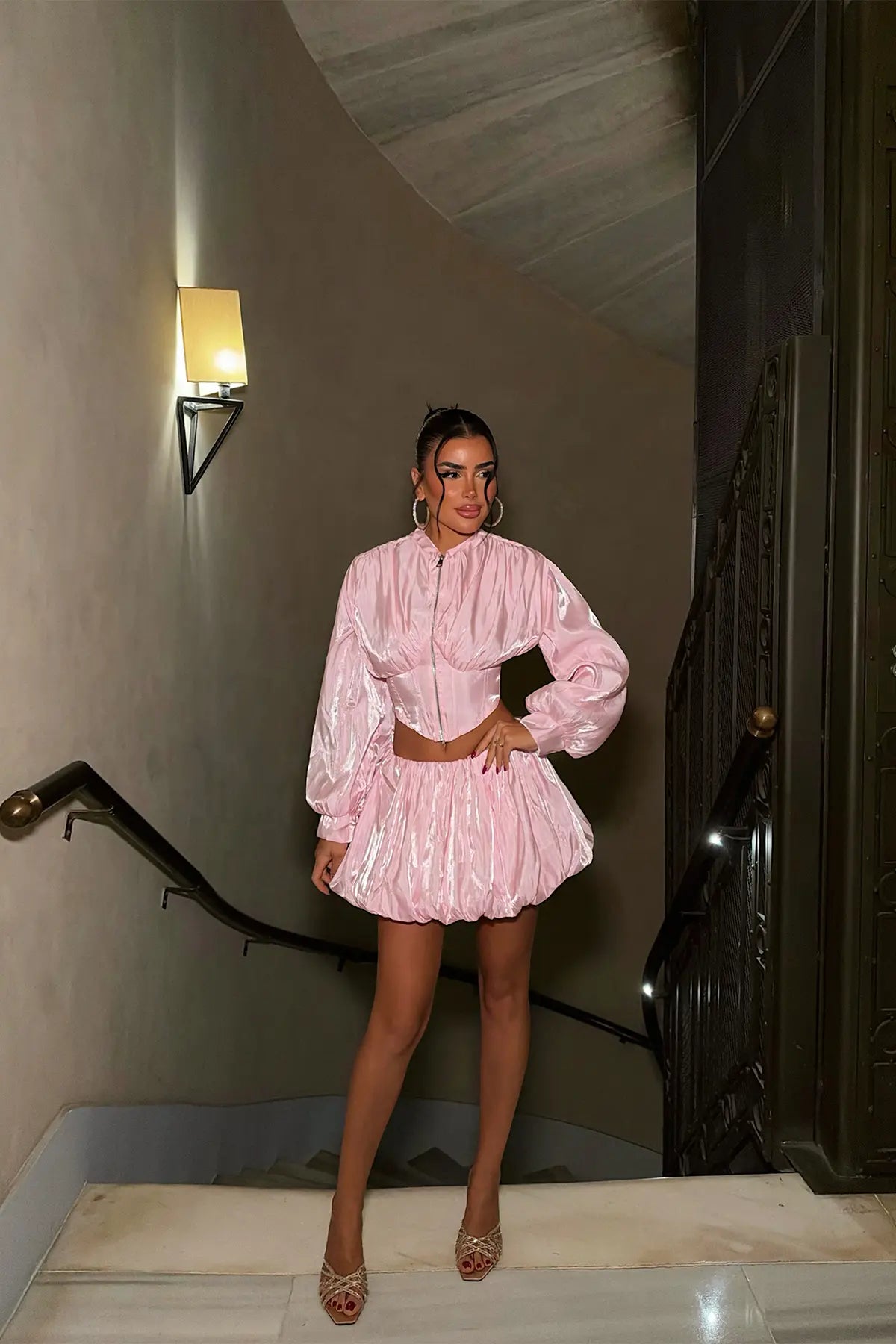 Pembe Fermuar Detay Etekli Takım