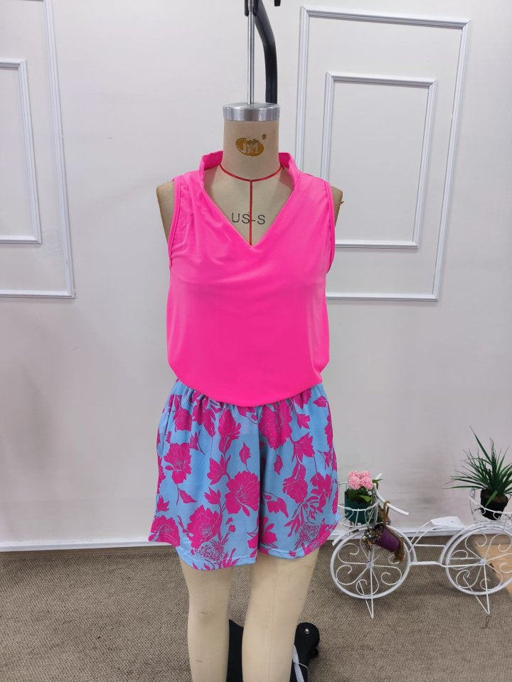 Kadın Askılı V Yakalı Sandy Bluz Ve Desenli Short Ikili Takım, 38394