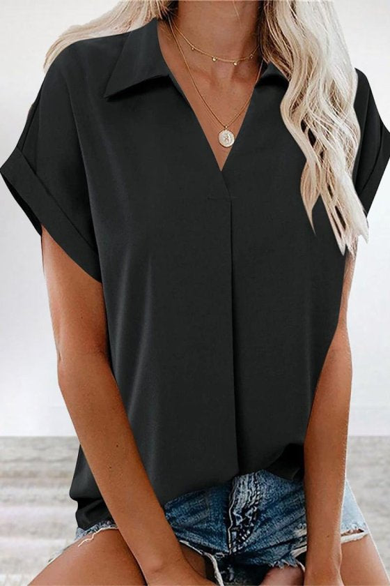Women's Short Sleeve Collared Woven Viscose Blouse, 33957