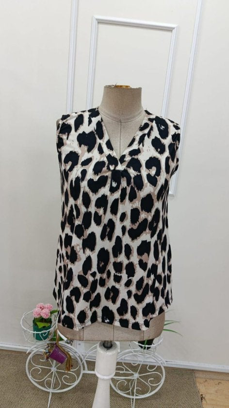 Kadın Askılı V Yakalı Leopar Desenli Süprem Bluz , 37064