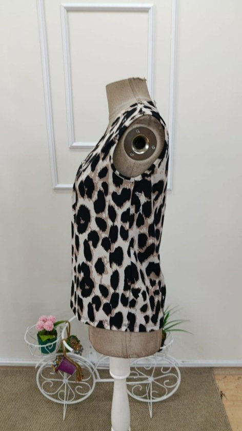 Kadın Askılı V Yakalı Leopar Desenli Süprem Bluz , 37064