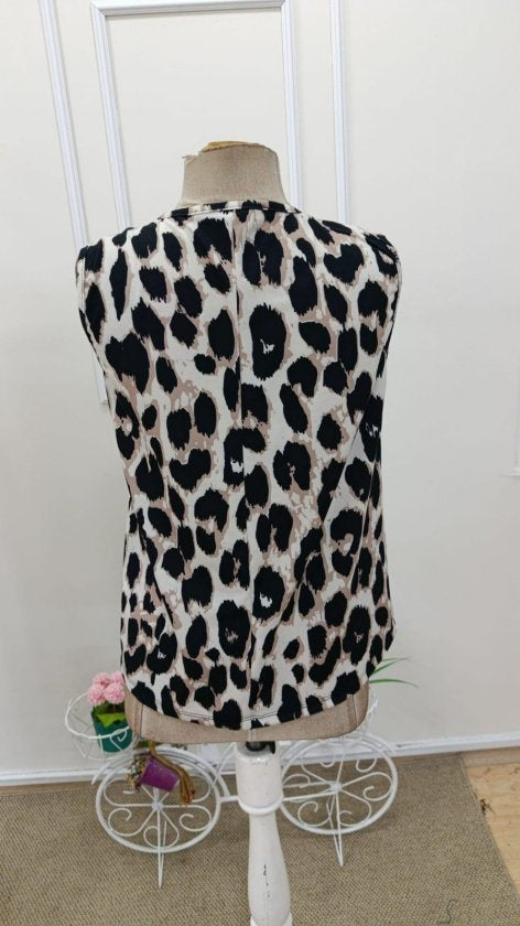 Kadın Askılı V Yakalı Leopar Desenli Süprem Bluz , 37064
