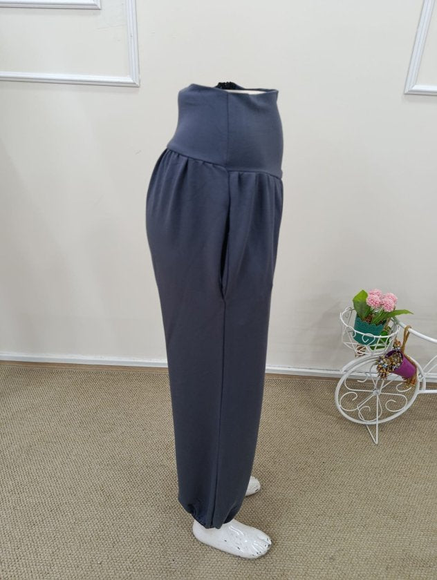 Women's High Waisted Ruched Pocket Wide Leg Viscose Two-Thread Trousers, 32472