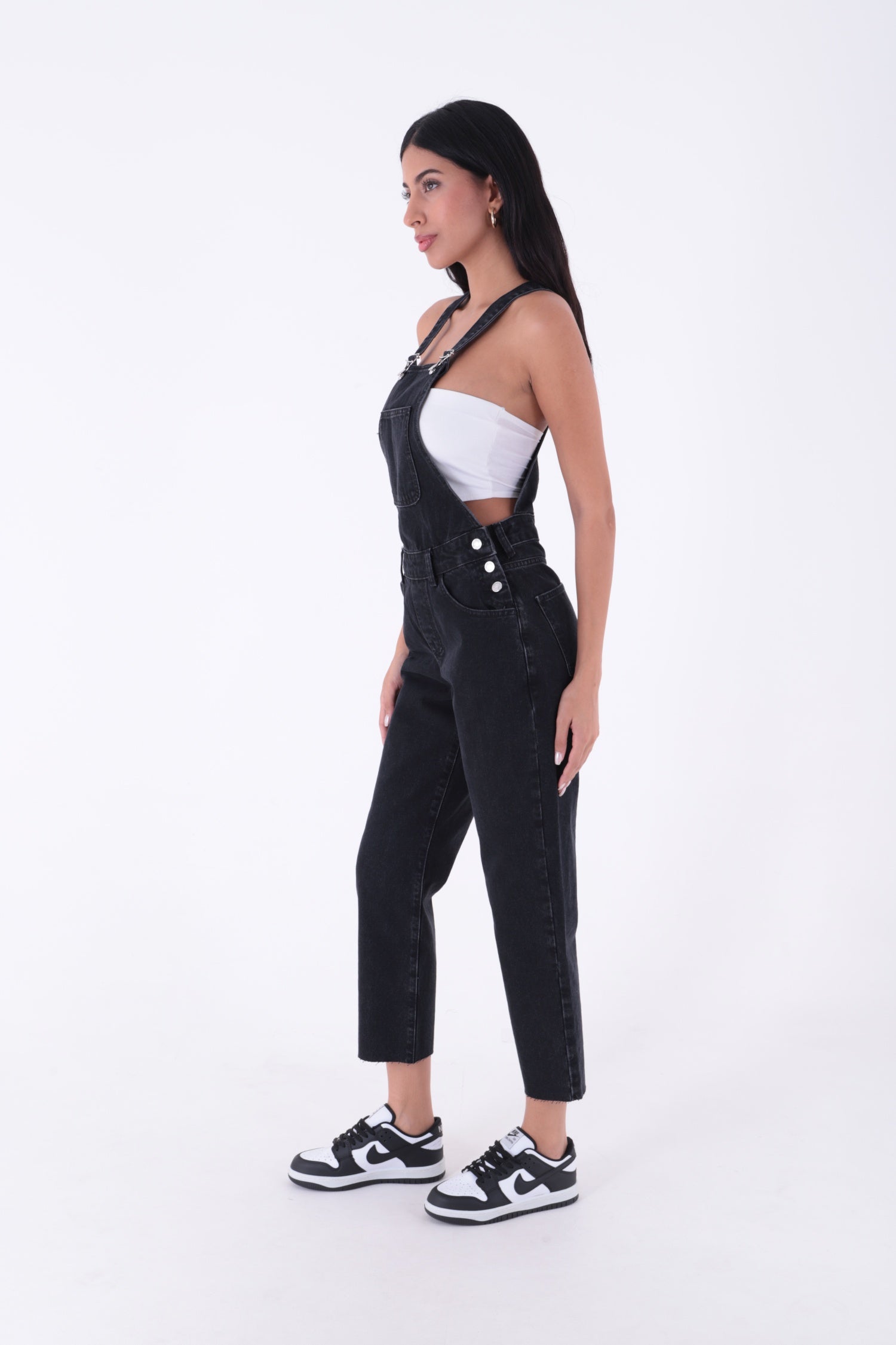 Mom Kalıp Kot Salopet - Antrasit Kot - (S-XL-6) - 2
