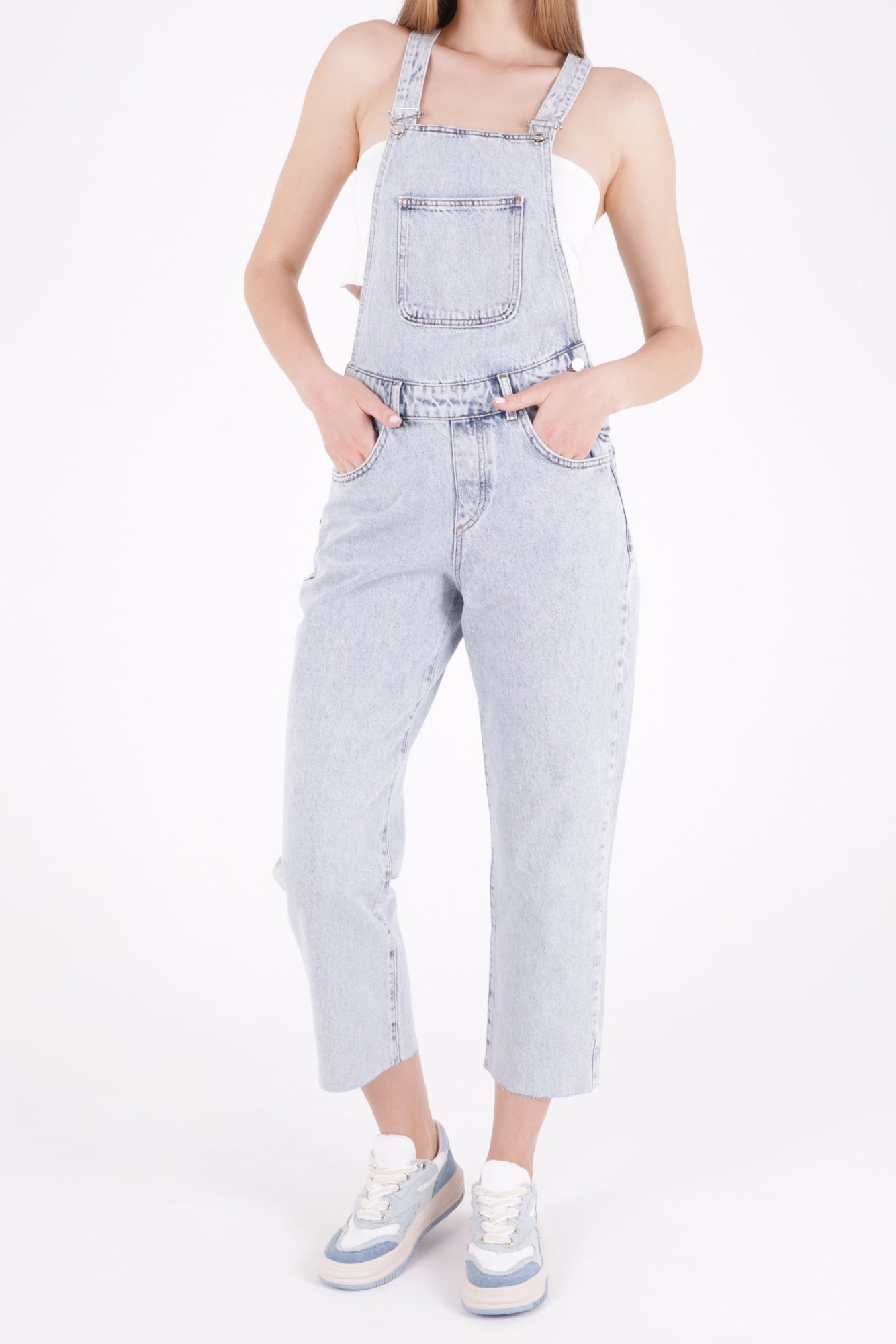 Mom Kalıp Kot Salopet - Kar Yıkama Açık Mavi - (S-XL-6) - 3