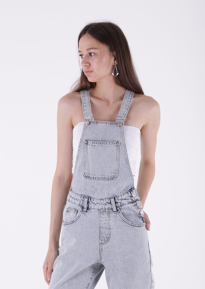 Mom Kalıp Kot Salopet - Buz Mavisi ve Tintli - (S-XL-6) - 2