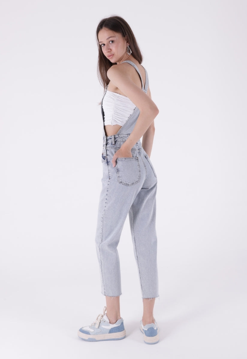Mom Kalıp Kot Salopet - Buz Mavisi ve Tintli - (S-XL-6) - 4