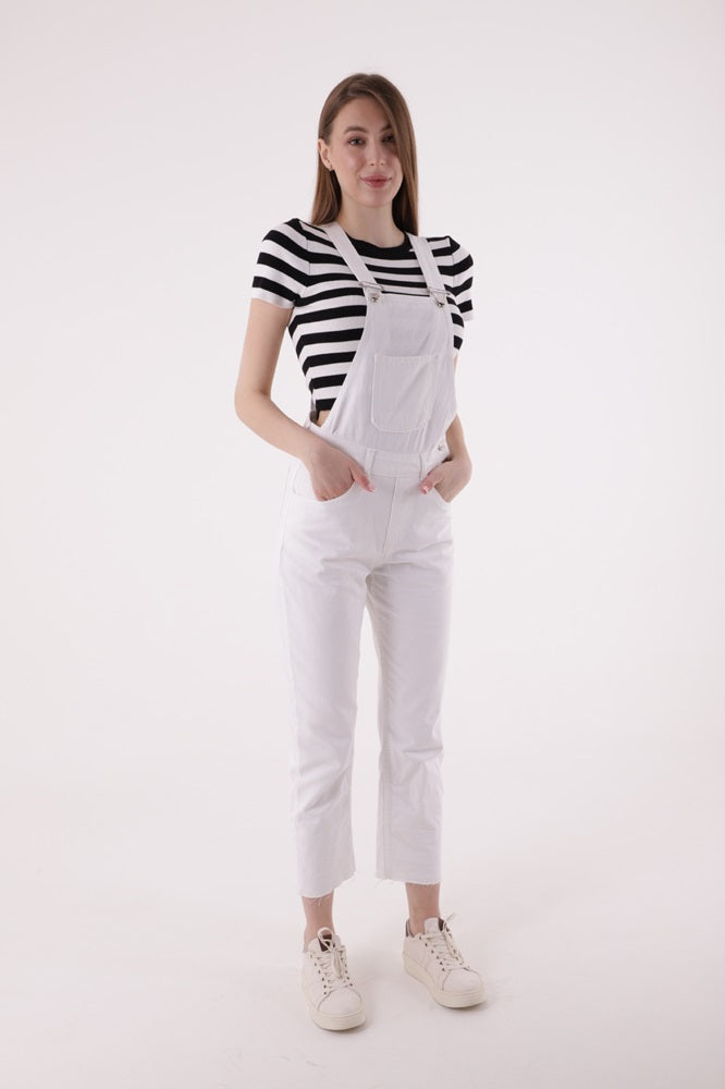 Mom Kalıp Kot Salopet - Beyaz - (S-XL-6) - 2