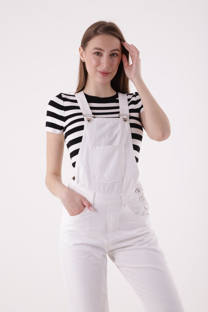Mom Kalıp Kot Salopet - Beyaz - (S-XL-6) - 3